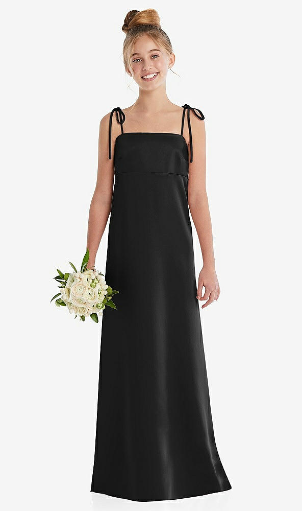 Front View - Black Tie Shoulder Empire Waist Junior Bridesmaid Dress