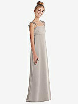 Side View Thumbnail - Taupe Tie Shoulder Empire Waist Junior Bridesmaid Dress