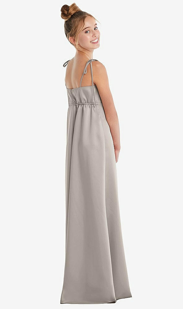 Back View - Taupe Tie Shoulder Empire Waist Junior Bridesmaid Dress