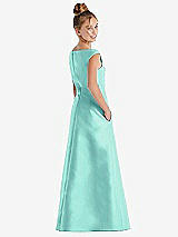 Rear View Thumbnail - Coastal Off-the-Shoulder Draped Wrap Satin Junior Bridesmaid Dress