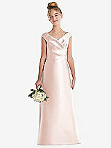 Front View Thumbnail - Blush Off-the-Shoulder Draped Wrap Satin Junior Bridesmaid Dress