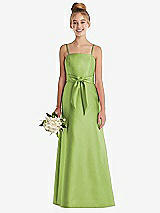 Front View Thumbnail - Mojito Spaghetti Strap Satin Junior Bridesmaid Dress with Mini Sash