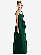 Side View Thumbnail - Hunter Green Spaghetti Strap Satin Junior Bridesmaid Dress with Mini Sash