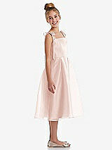 Side View Thumbnail - Blush Tie Shoulder Pleated Full Skirt Junior Bridesmaid Dress