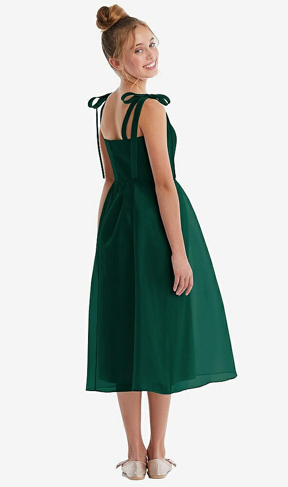 Back View - Hunter Green Tie Shoulder Pleated Full Skirt Junior Bridesmaid Dress