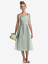 Front View Thumbnail - Willow Green Tie Shoulder Pleated Full Skirt Junior Bridesmaid Dress