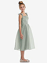 Side View Thumbnail - Willow Green Tie Shoulder Pleated Full Skirt Junior Bridesmaid Dress