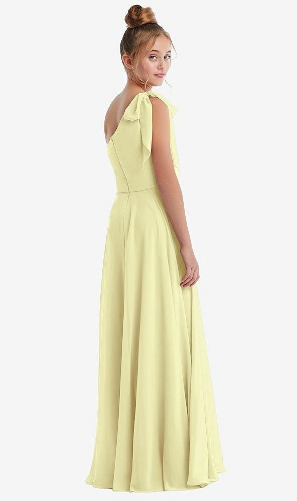 Back View - Butter Yellow One-Shoulder Scarf Bow Chiffon Junior Bridesmaid Dress