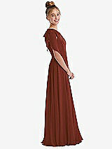 Side View Thumbnail - Auburn Moon One-Shoulder Scarf Bow Chiffon Junior Bridesmaid Dress