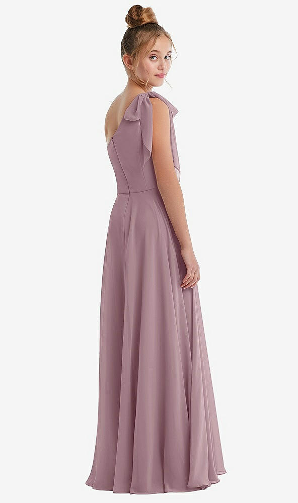 Back View - Dusty Rose One-Shoulder Scarf Bow Chiffon Junior Bridesmaid Dress