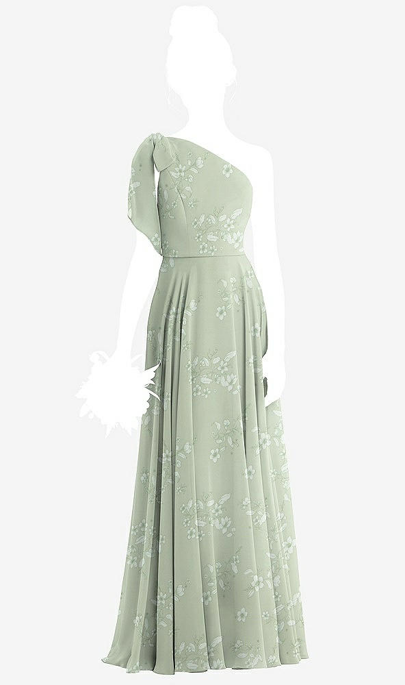 Front View - Vintage Primrose Sage One-Shoulder Scarf Bow Chiffon Junior Bridesmaid Dress