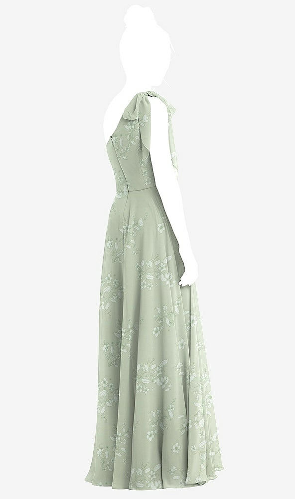 Back View - Vintage Primrose Sage One-Shoulder Scarf Bow Chiffon Junior Bridesmaid Dress