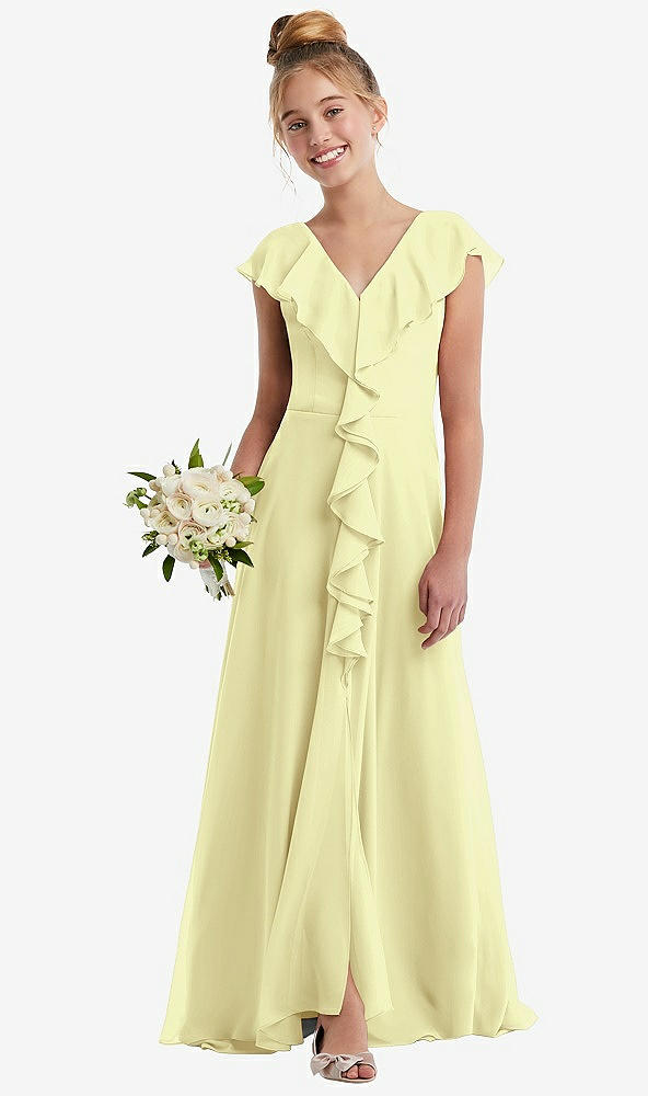 Front View - Butter Yellow Cascading Ruffle Full Skirt Chiffon Junior Bridesmaid Dress