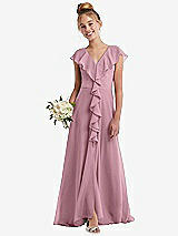 Front View Thumbnail - Dusty Pink Cascading Ruffle Full Skirt Chiffon Junior Bridesmaid Dress