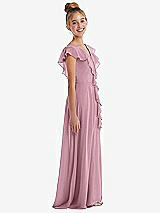 Side View Thumbnail - Dusty Pink Cascading Ruffle Full Skirt Chiffon Junior Bridesmaid Dress