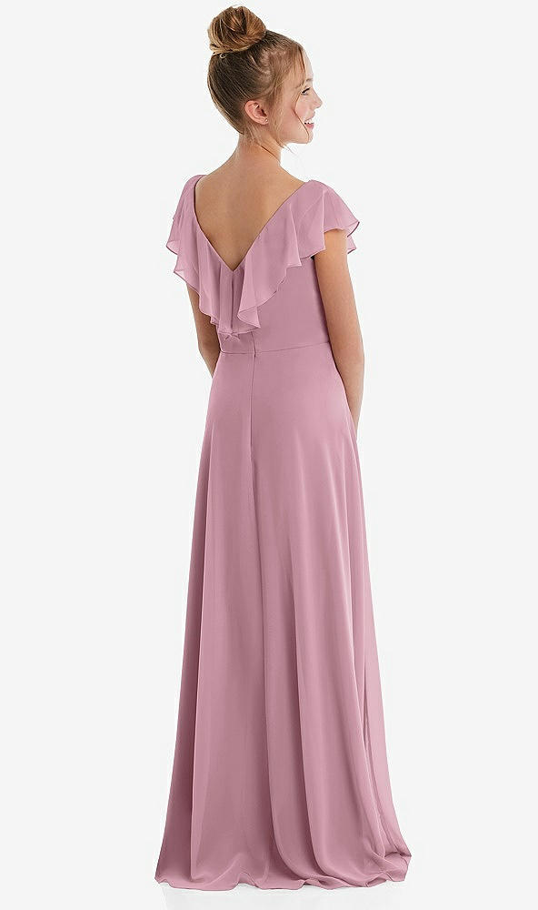 Back View - Dusty Pink Cascading Ruffle Full Skirt Chiffon Junior Bridesmaid Dress