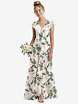 Front View Thumbnail - Palm Beach Print Cascading Ruffle Full Skirt Chiffon Junior Bridesmaid Dress