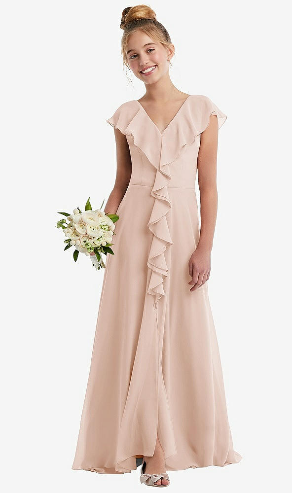 Front View - Cameo Cascading Ruffle Full Skirt Chiffon Junior Bridesmaid Dress