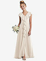 Front View Thumbnail - Oat Cascading Ruffle Full Skirt Chiffon Junior Bridesmaid Dress