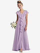 Front View Thumbnail - Pale Purple Cascading Ruffle Full Skirt Chiffon Junior Bridesmaid Dress