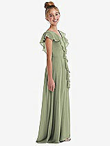 Side View Thumbnail - Sage Cascading Ruffle Full Skirt Chiffon Junior Bridesmaid Dress