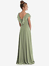 Rear View Thumbnail - Sage Cascading Ruffle Full Skirt Chiffon Junior Bridesmaid Dress