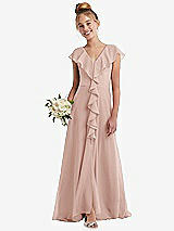 Front View Thumbnail - Toasted Sugar Cascading Ruffle Full Skirt Chiffon Junior Bridesmaid Dress