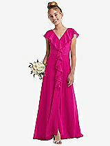 Front View Thumbnail - Think Pink Cascading Ruffle Full Skirt Chiffon Junior Bridesmaid Dress