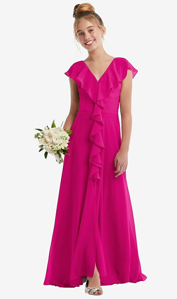 Front View - Think Pink Cascading Ruffle Full Skirt Chiffon Junior Bridesmaid Dress