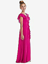 Side View Thumbnail - Think Pink Cascading Ruffle Full Skirt Chiffon Junior Bridesmaid Dress