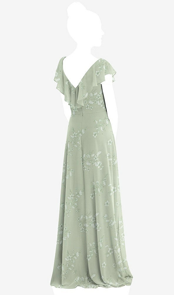 Back View - Vintage Primrose Sage Cascading Ruffle Full Skirt Chiffon Junior Bridesmaid Dress