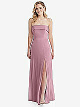 Front View Thumbnail - Dusty Pink Cuffed Strapless Maxi Dress with Front Slit