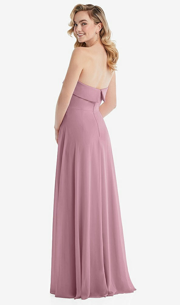 Back View - Dusty Pink Cuffed Strapless Maxi Dress with Front Slit