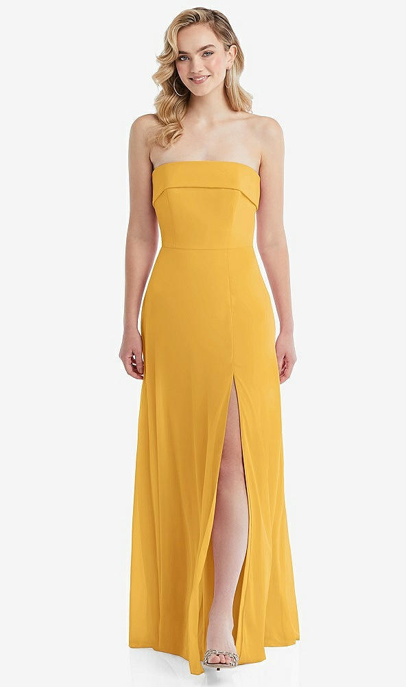 Front View - NYC Yellow Cuffed Strapless Maxi Dress with Front Slit