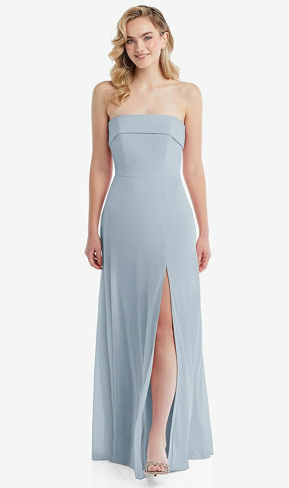 Front View - Mist Cuffed Strapless Maxi Dress with Front Slit
