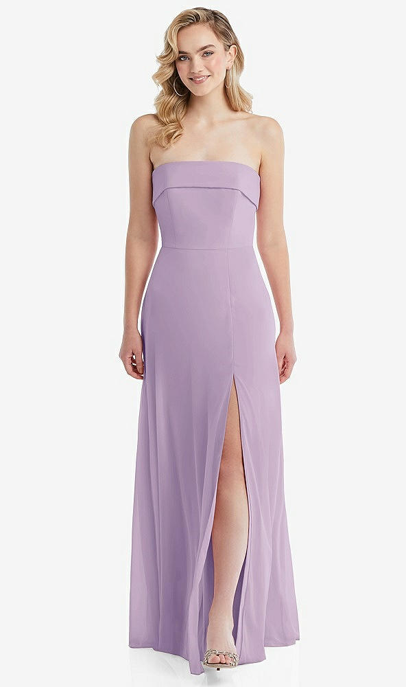 Front View - Pale Purple Cuffed Strapless Maxi Dress with Front Slit