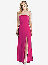 Front View Thumbnail - Think Pink Cuffed Strapless Maxi Dress with Front Slit