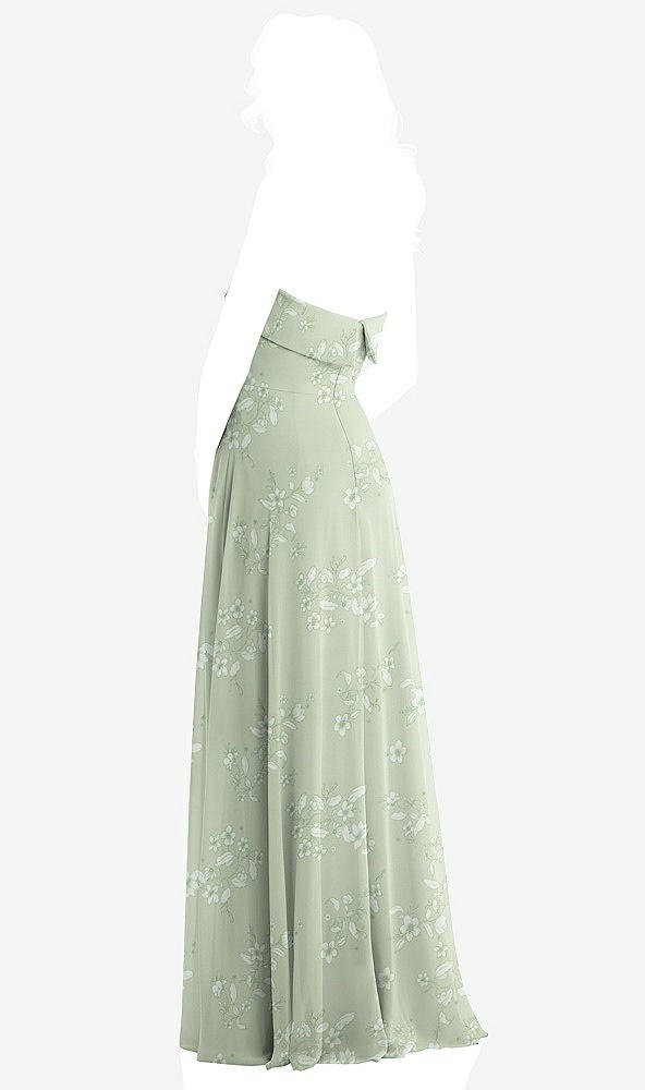 Back View - Vintage Primrose Sage Cuffed Strapless Maxi Dress with Front Slit