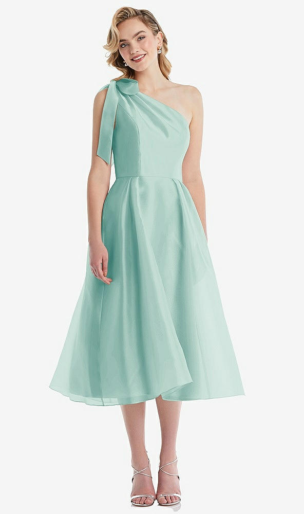 Front View - Coastal Scarf-Tie One-Shoulder Organdy Midi Dress 