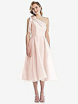 Front View Thumbnail - Blush Scarf-Tie One-Shoulder Organdy Midi Dress 