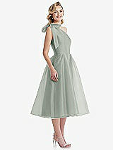 Side View Thumbnail - Willow Green Scarf-Tie One-Shoulder Organdy Midi Dress 