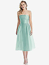 Front View Thumbnail - Coastal Strapless Pleated Skirt Organdy Midi Dress