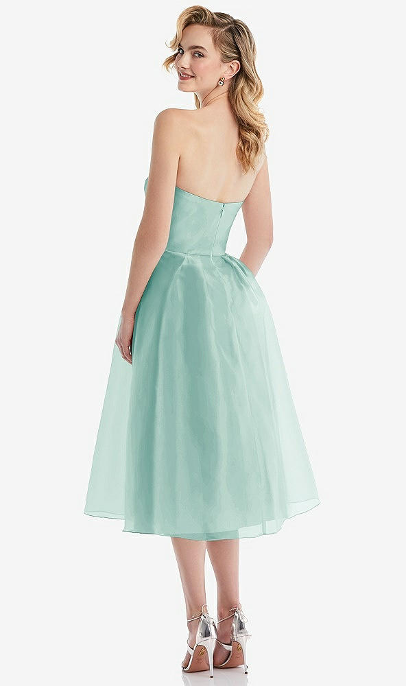 Back View - Coastal Strapless Pleated Skirt Organdy Midi Dress