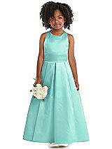 Front View Thumbnail - Coastal Sleeveless Pleated Skirt Satin Flower Girl Dress