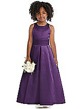 Front View Thumbnail - Majestic Sleeveless Pleated Skirt Satin Flower Girl Dress