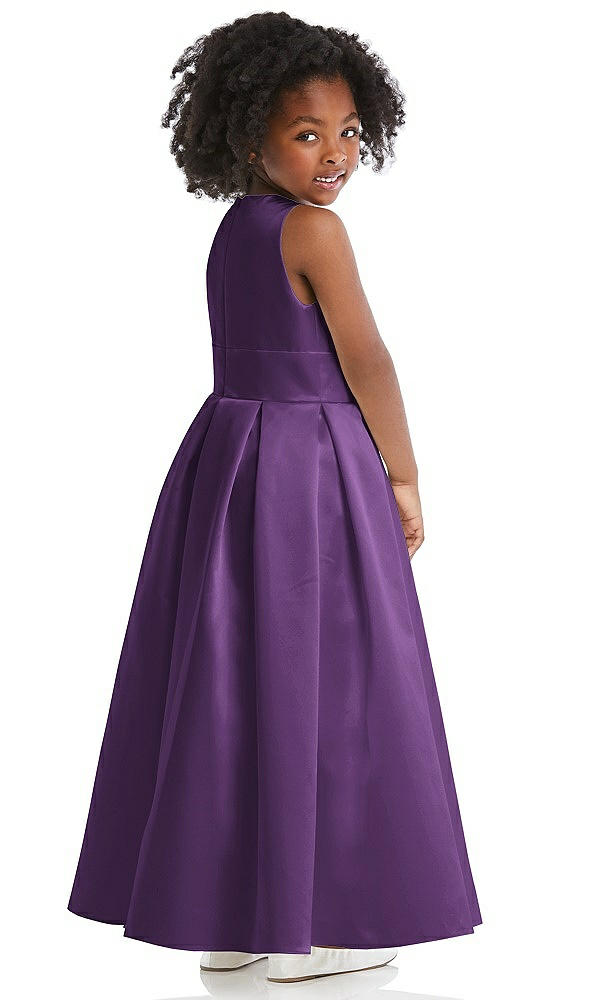 Back View - Majestic Sleeveless Pleated Skirt Satin Flower Girl Dress