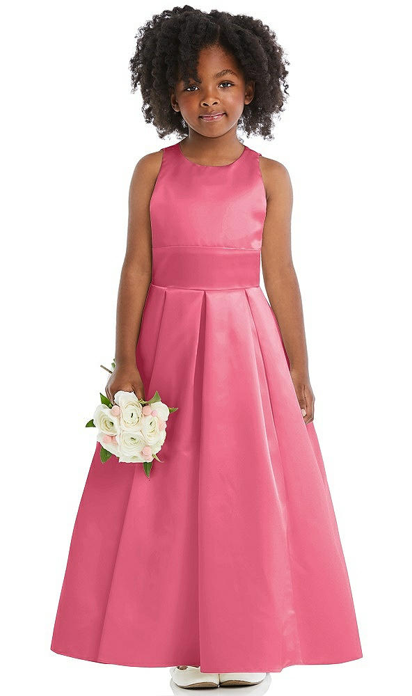 Front View - Punch Sleeveless Pleated Skirt Satin Flower Girl Dress