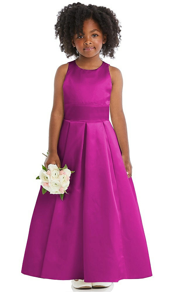 Front View - American Beauty Sleeveless Pleated Skirt Satin Flower Girl Dress