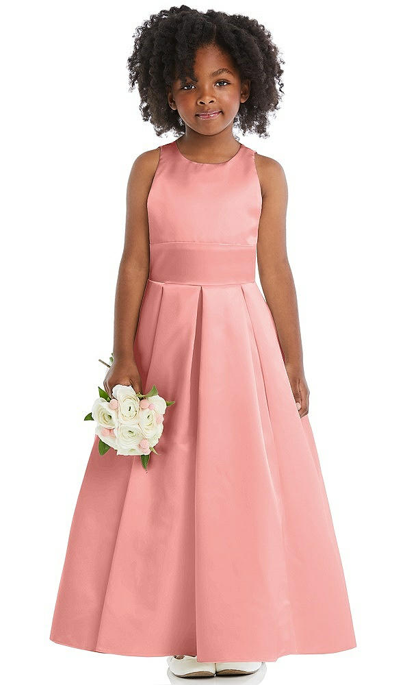 Front View - Apricot Sleeveless Pleated Skirt Satin Flower Girl Dress