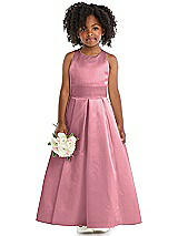 Front View Thumbnail - Carnation Sleeveless Pleated Skirt Satin Flower Girl Dress